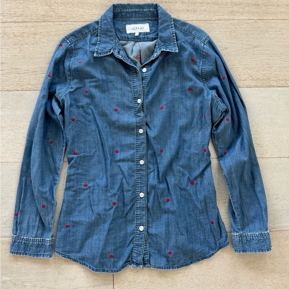 THE GREAT EMBROIDERED HEART BUTTON DOWN DENIM BLOUSE 2 - Picture 8 of 11